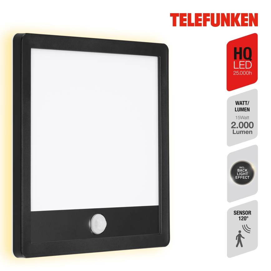 Telefunken 313805TF - LED Вуличний настінний світильник з датчиком LED/15W/230V IP44