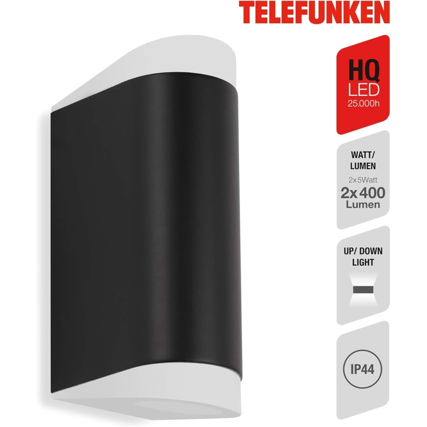 Telefunken 314905TF - Вуличний світлодіодний настінний світильник 2xGU10/5W/230V IP44 чорний
