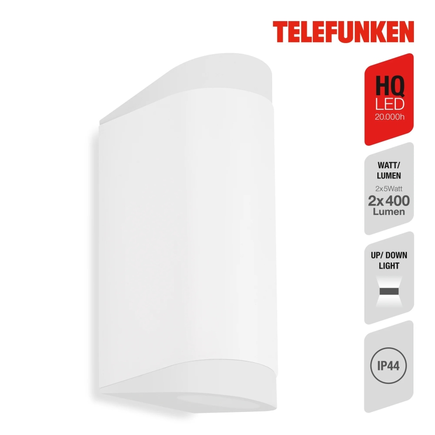 Telefunken 314906TF - Вуличний світлодіодний настінний світильник 2xGU10/5W/230V IP44 білий