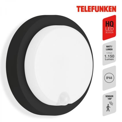 Telefunken 315305TF - LED Вуличний настінний світильник з датчиком LED/12W/230V IP44 чорний