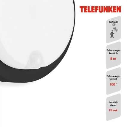 Telefunken 315305TF - LED Вуличний настінний світильник з датчиком LED/12W/230V IP44 чорний