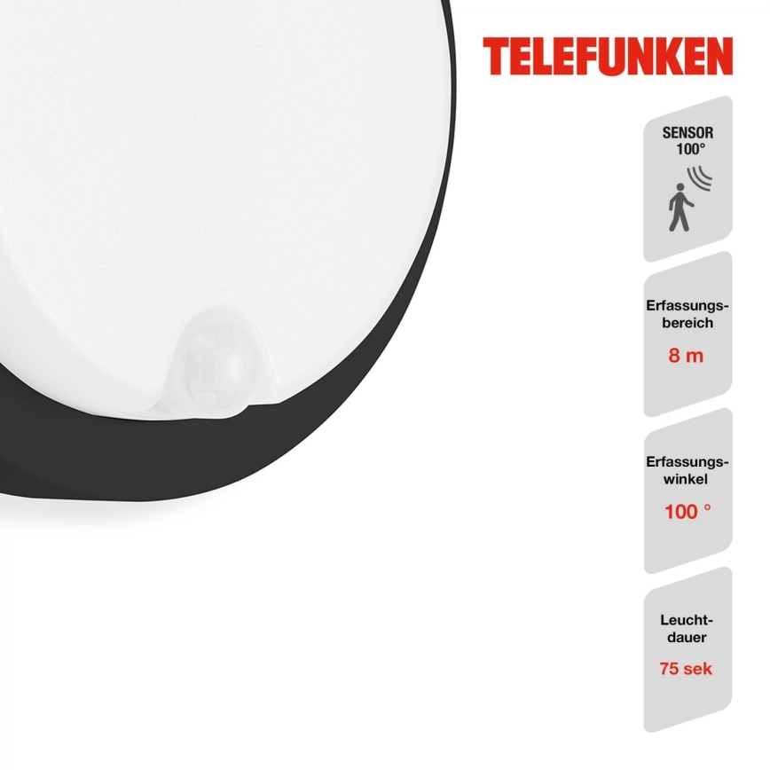 Telefunken 315305TF - LED Вуличний настінний світильник з датчиком LED/12W/230V IP44 чорний