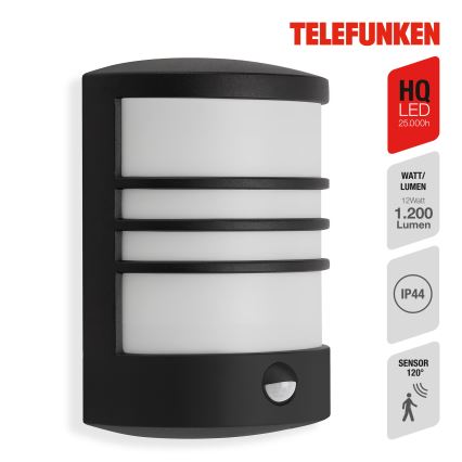Telefunken 315505TF - LED Вуличний настінний світильник з датчиком LED/12W/230V IP44 чорний