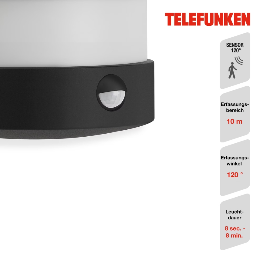 Telefunken 315505TF - LED Вуличний настінний світильник з датчиком LED/12W/230V IP44 чорний