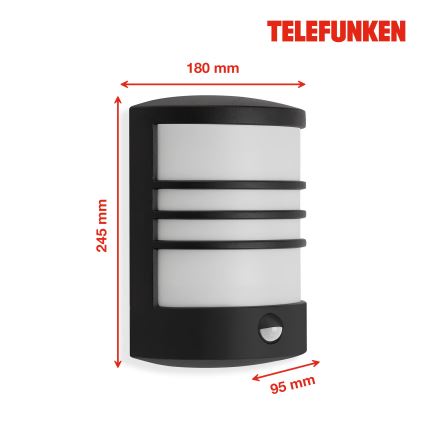 Telefunken 315505TF - LED Вуличний настінний світильник з датчиком LED/12W/230V IP44 чорний