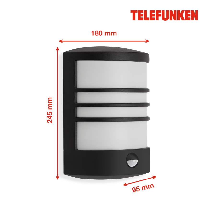 Telefunken 315505TF - LED Вуличний настінний світильник з датчиком LED/12W/230V IP44 чорний