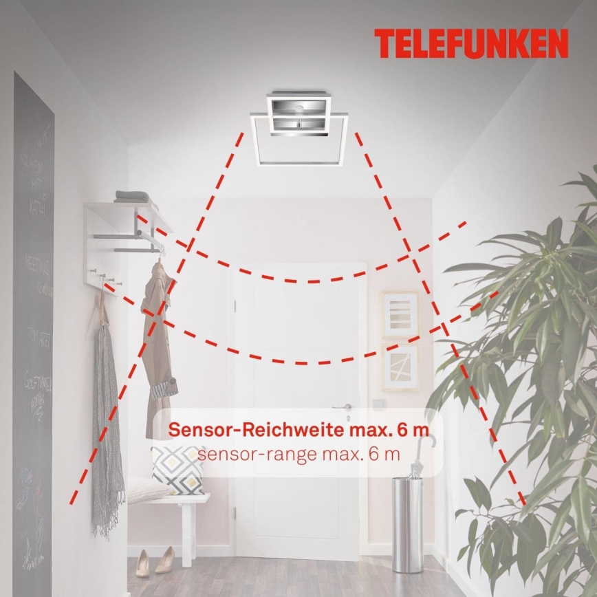 Telefunken 318608TF - Светодиодный потолочный светильник с датчиком FRAME LED/17W/230V 3000K матовый хром