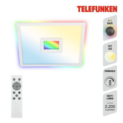 Telefunken 319406TF - Стельовий RGBW-світильник з регулюванням яскравості LED/24W/230V 2700-6500K білий + пульт дистанційного керування