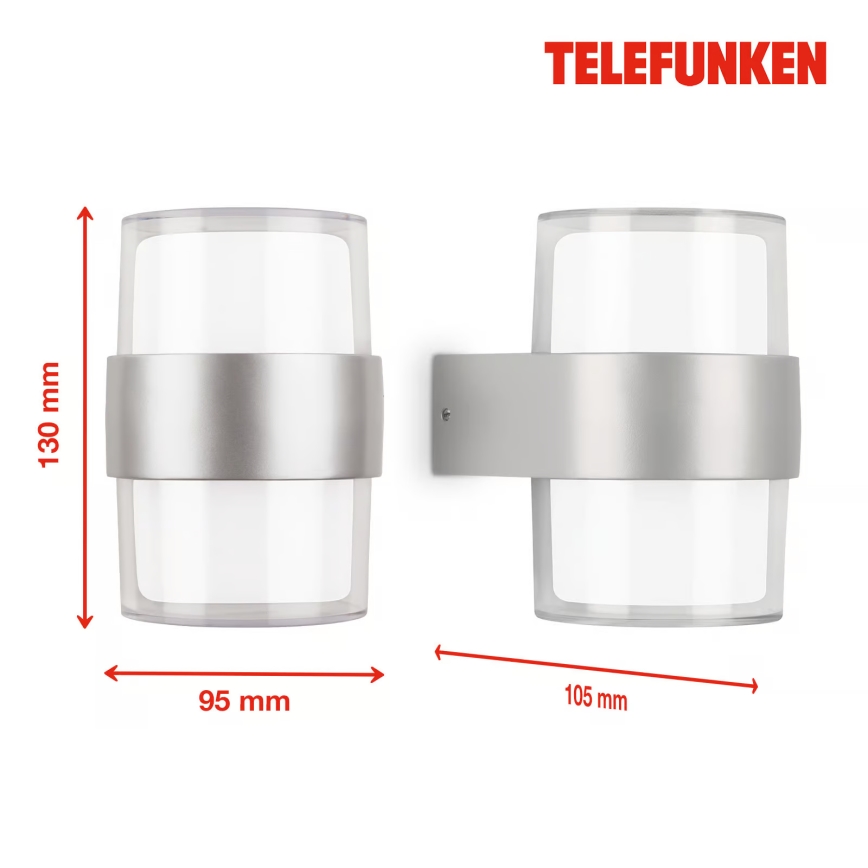 Telefunken 320404TF - світлодіодний зовнішній настінний світильник 2×LED/8 Вт/230 В IP44 матовий хром