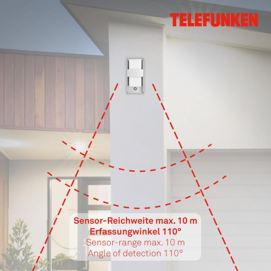 Telefunken 321104TF - Вуличний настінний світильник з датчиком 1xE27/12W/230V IP44 білий