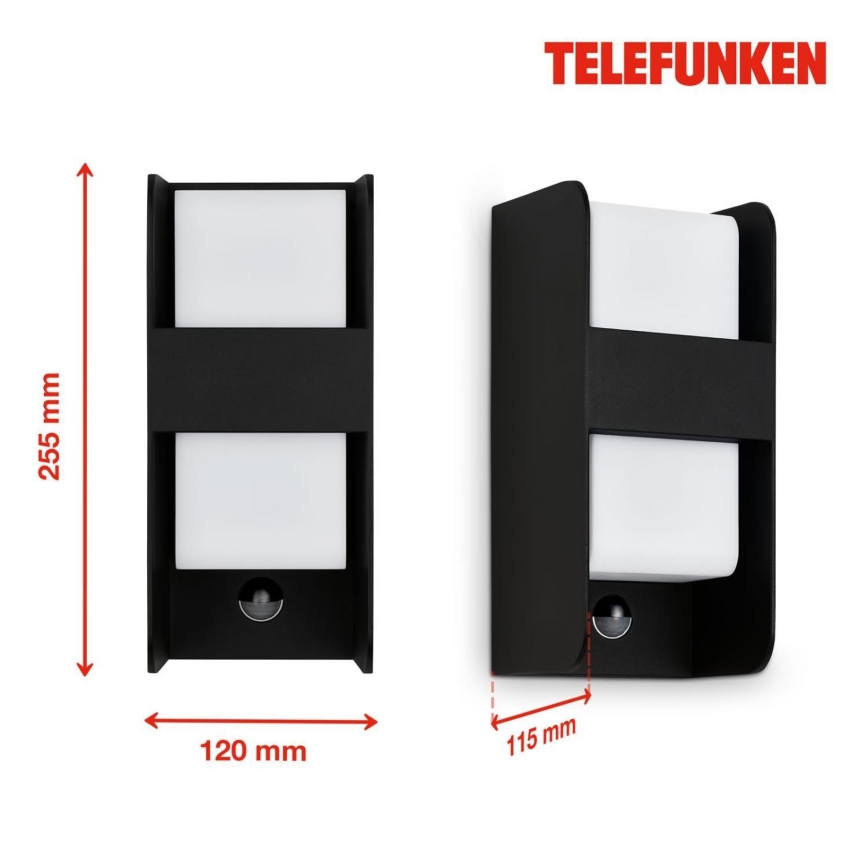 Telefunken 321105TF - Уличный настенный светильник с датчиком 1xE27/12W/230V IP44 черный
