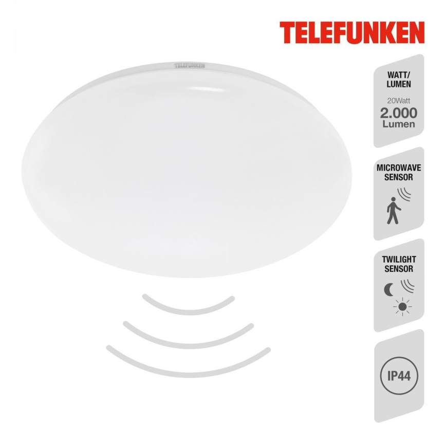 Telefunken 601306TF - Світлодіодний стельовий світильник для ванної кімнати з датчиком LED/20W/230V IP44 діаметр 40 см