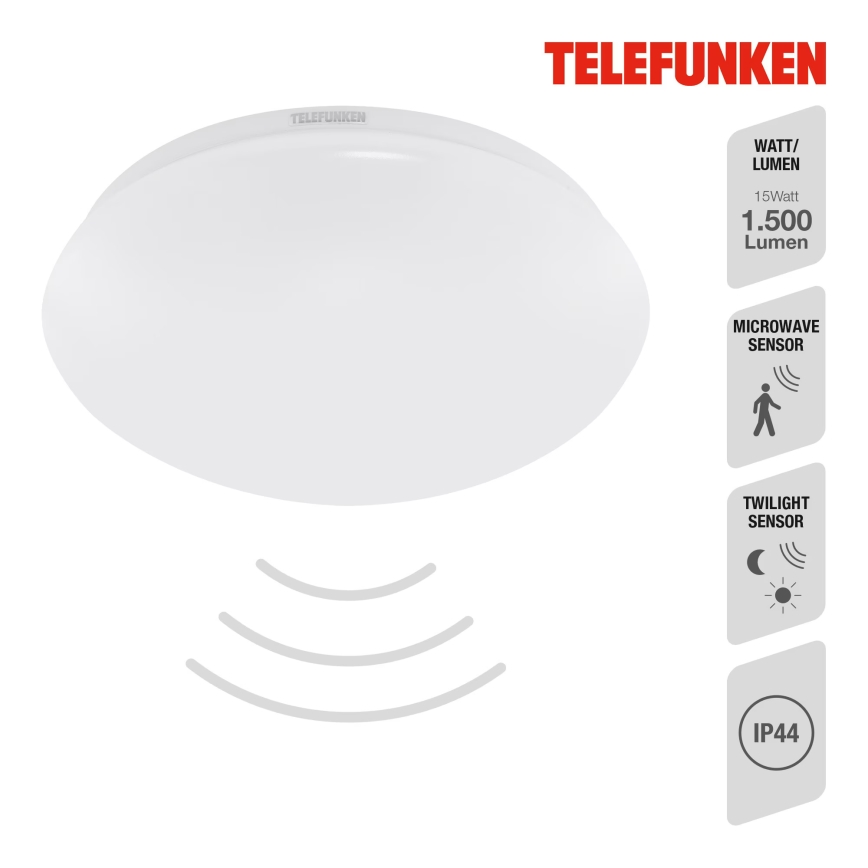 Telefunken 602006TF - Світлодіодний стельовий світильник для ванної кімнати з датчиком LED/15W/230V IP44 4000K