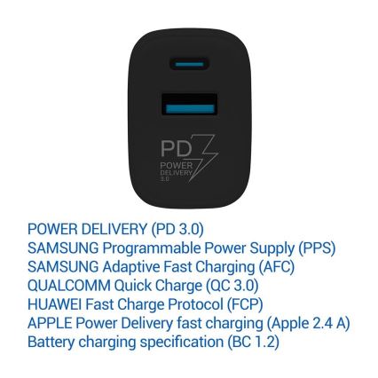 TESLA Electronics - Адаптер зі швидкою зарядкою Power Delivery 25W чорний