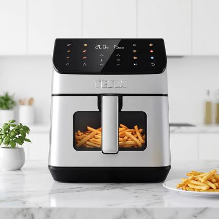 TESLA Electronics AirCook - Аэрофритюрница 6,5 л 2100 Вт/230 В матовый хром/чёрный