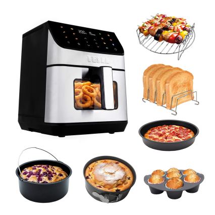 TESLA Electronics AirCook - Аэрофритюрница 6,5 л 2100 Вт/230 В матовый хром/чёрный