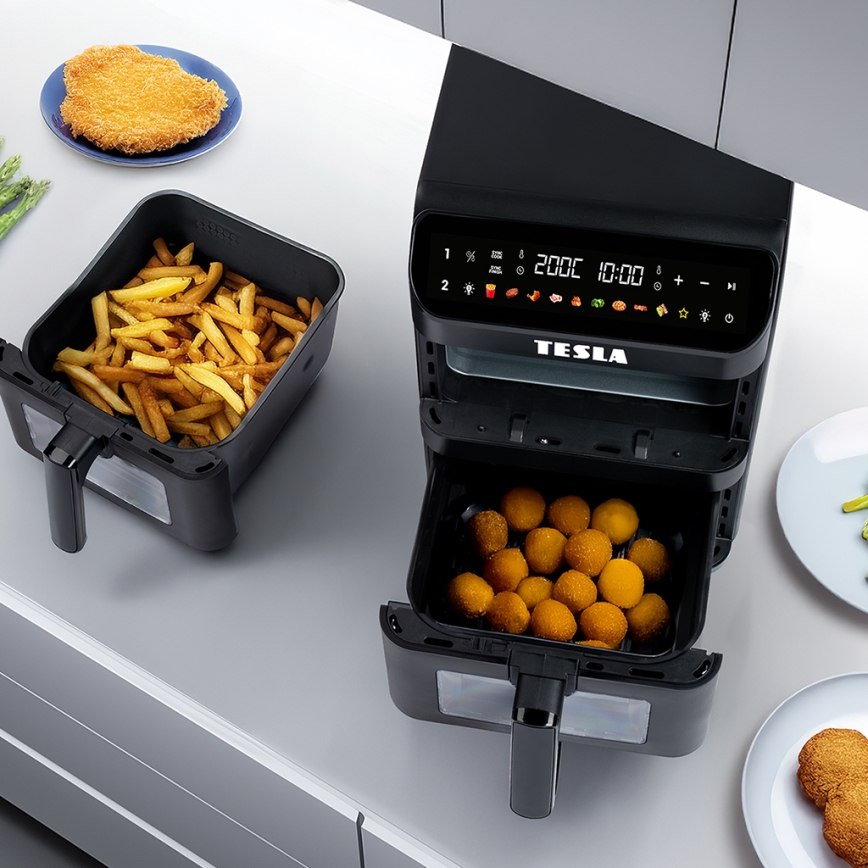 TESLA Electronics AirCook - Багатофункціональна цифрова фритюрниця з конвекцією 11 л 2800 Вт/230 В чорна