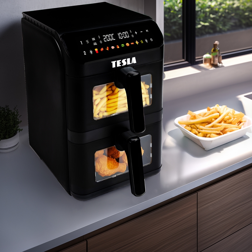 TESLA Electronics AirCook - Багатофункціональна цифрова фритюрниця з конвекцією 11 л 2800 Вт/230 В чорна