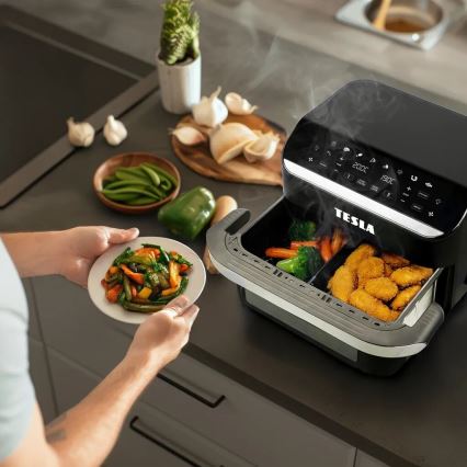 TESLA Electronics AirCook - Багатофункційна подвійна цифрова аерофритюрниця 10 л 2400 Вт/230 В