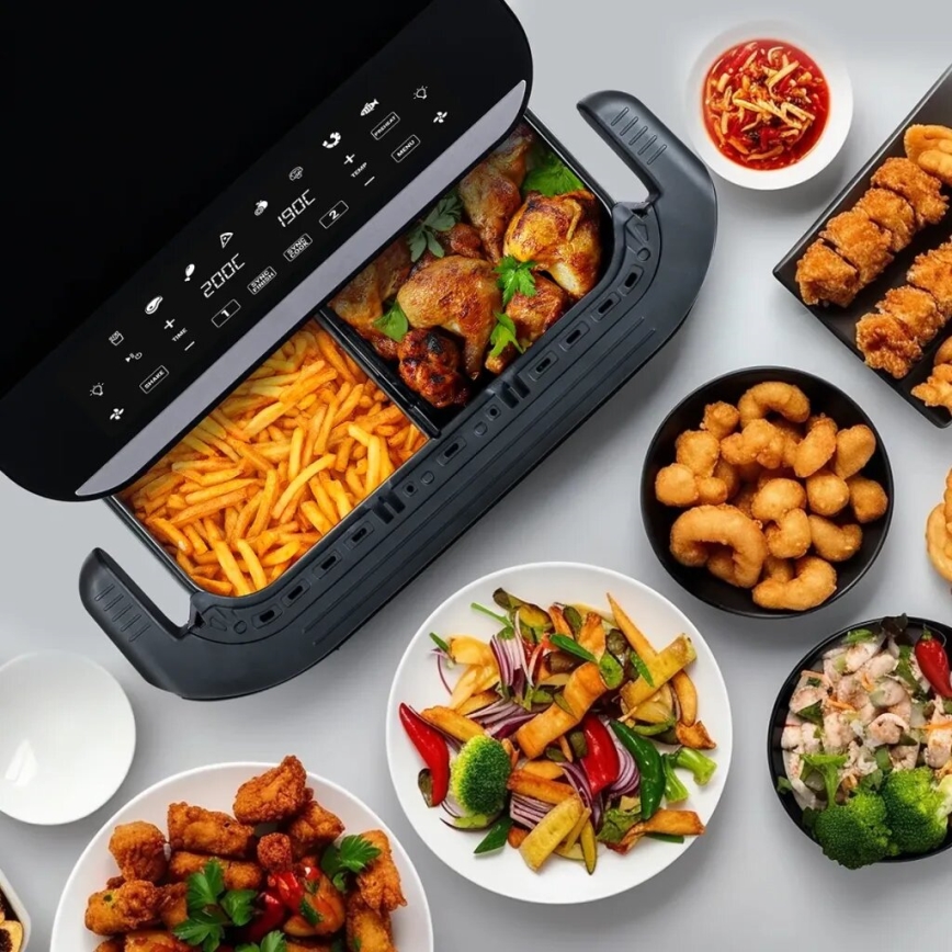TESLA Electronics AirCook - Багатофункційна подвійна цифрова аерофритюрниця 10 л 2400 Вт/230 В