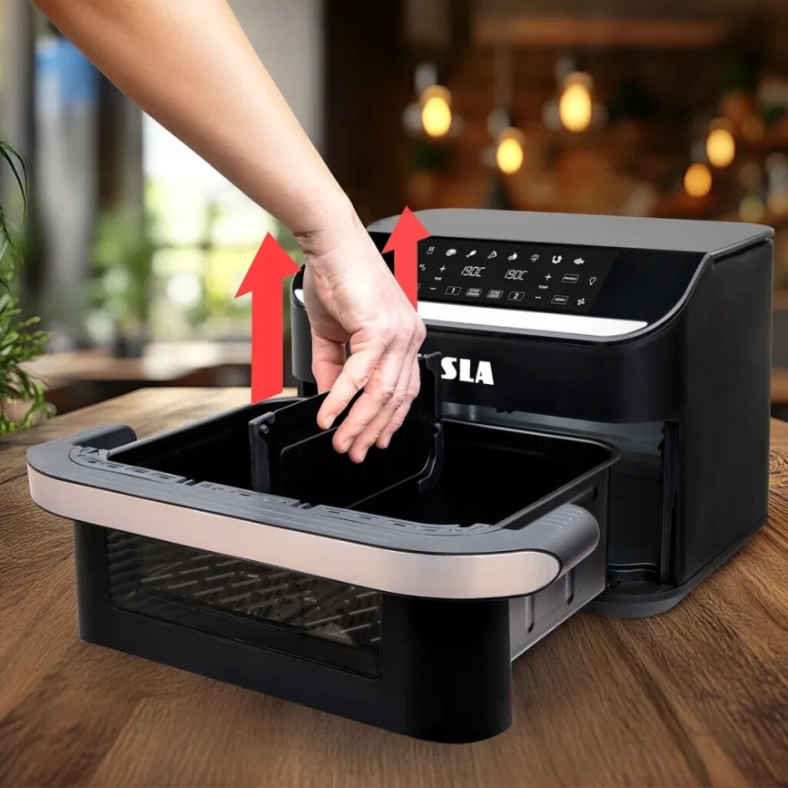 TESLA Electronics AirCook - Багатофункційна подвійна цифрова аерофритюрниця 10 л 2400 Вт/230 В