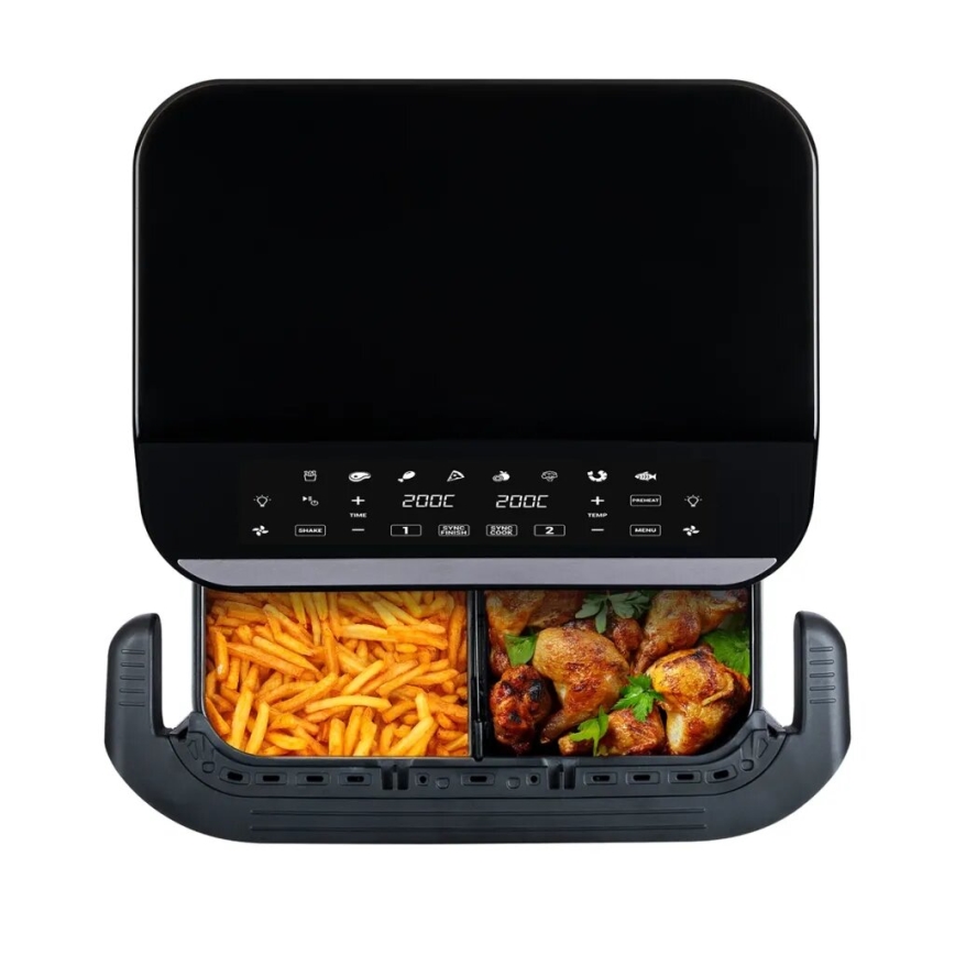 TESLA Electronics AirCook - Багатофункційна подвійна цифрова аерофритюрниця 10 л 2400 Вт/230 В