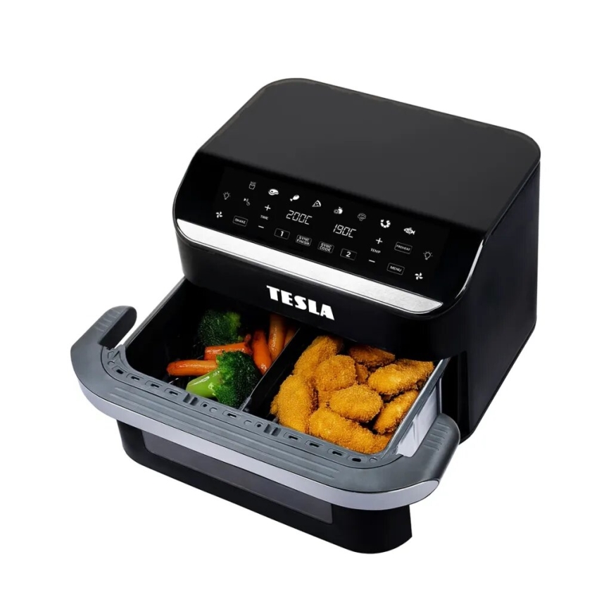 TESLA Electronics AirCook - Багатофункційна подвійна цифрова аерофритюрниця 10 л 2400 Вт/230 В