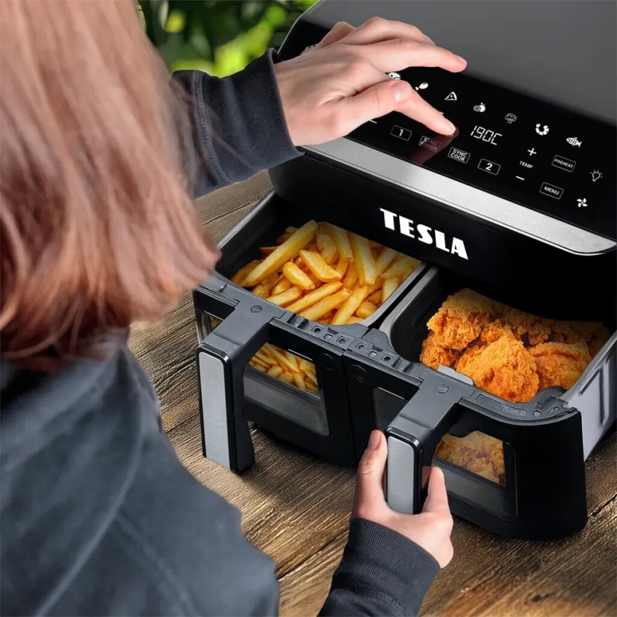 TESLA Electronics AirCook - Багатофункціональна подвійна цифрова аерофритюрниця 9 л 2400 Вт/230 В