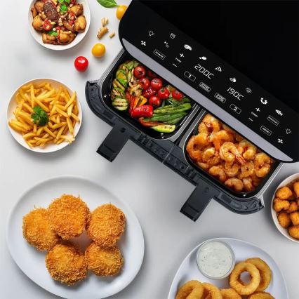 TESLA Electronics AirCook - Багатофункціональна подвійна цифрова аерофритюрниця 9 л 2400 Вт/230 В