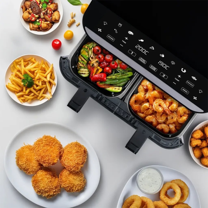 TESLA Electronics AirCook - Багатофункціональна подвійна цифрова аерофритюрниця 9 л 2400 Вт/230 В
