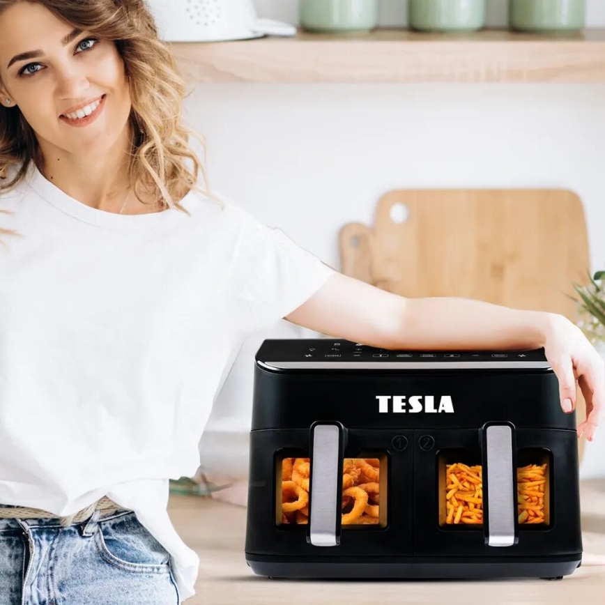 TESLA Electronics AirCook - Багатофункціональна подвійна цифрова аерофритюрниця 9 л 2400 Вт/230 В