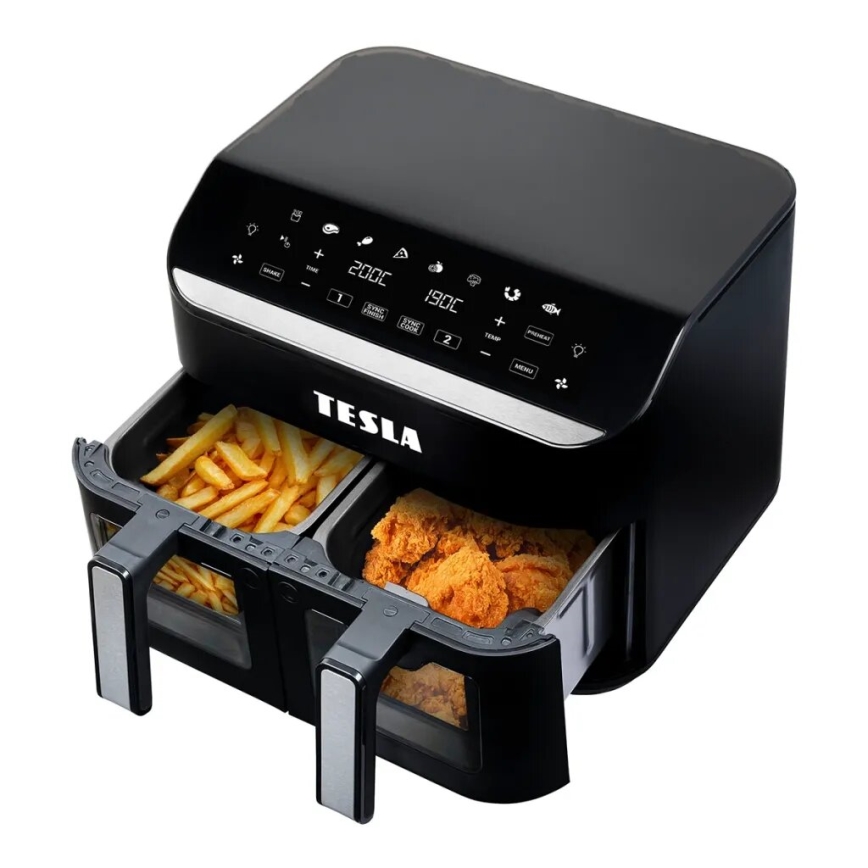 TESLA Electronics AirCook - Багатофункціональна подвійна цифрова аерофритюрниця 9 л 2400 Вт/230 В