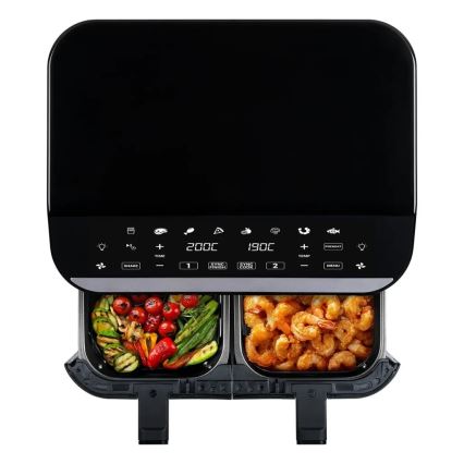 TESLA Electronics AirCook - Багатофункціональна подвійна цифрова аерофритюрниця 9 л 2400 Вт/230 В