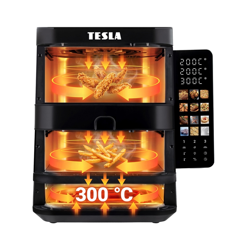 TESLA Electronics AirCook - Трёхзонная аэрофритюрница 14,5 л 2800 Вт/230 В чёрная
