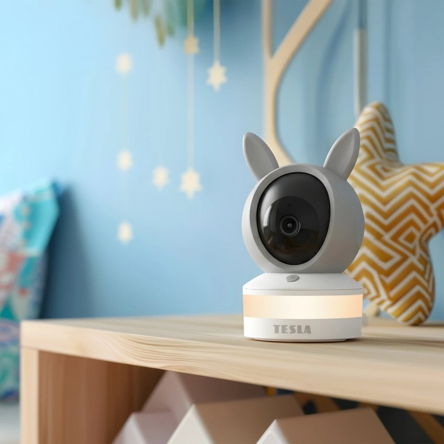 TESLA Electronics Bambino - Розумна дитяча відеоняня, 4 Мп (2560p), 5 В, Wi‑Fi, Tuya, сірий/білий