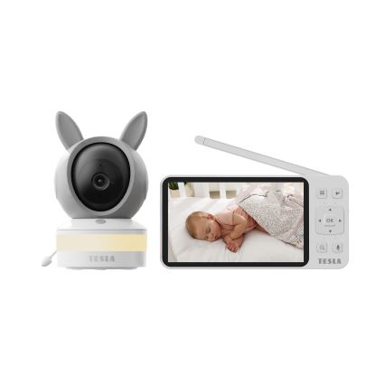 TESLA Electronics Bambino - Умная видеоняня с монитором 4 МП 2560p 5 В 5000 мА·ч Wi‑Fi Tuya серый/белый