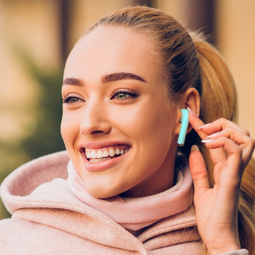 TESLA Electronics - Беспроводные наушники 300 мАч + 2x 25 мАч IPX4 бирюзовые