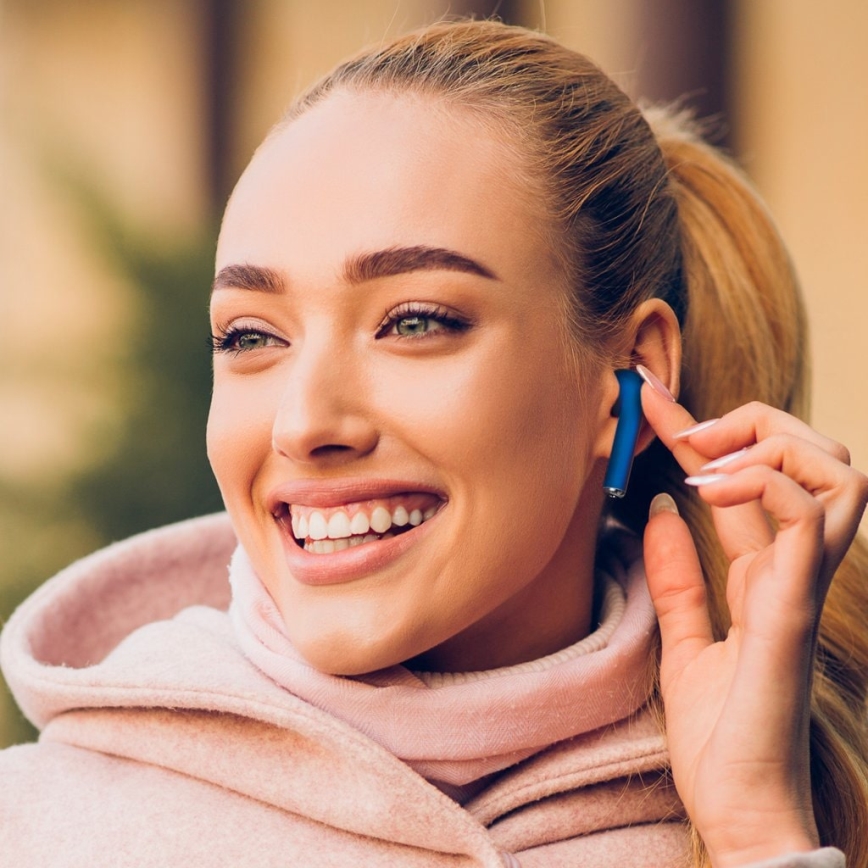 TESLA Electronics - Беспроводные наушники 300 мАч + 2x 25 мАч IPX4 синие