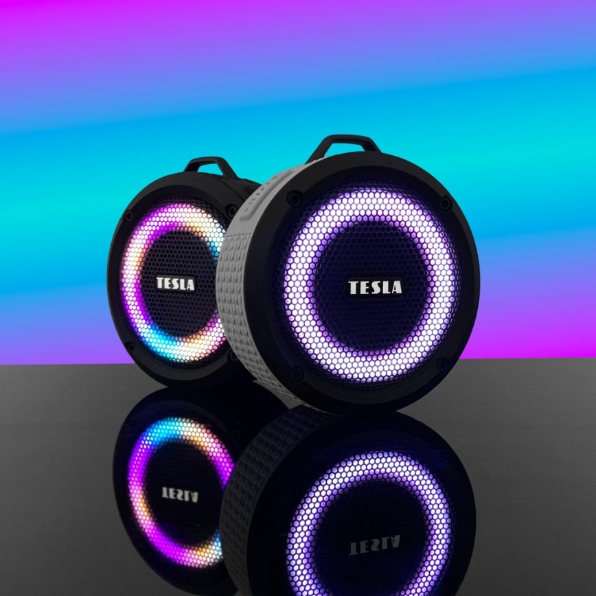 TESLA Electronics - LED RGB Безпровідний динамік 5W/1200 mAh/3,7V IPX7 сірий