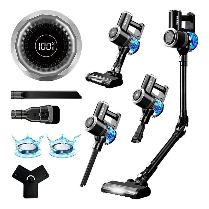 TESLA Electronics PureStar - Гнучкий бездротовий пилосос-стіка 2 в 1 150 Вт/2200 мАг чорний