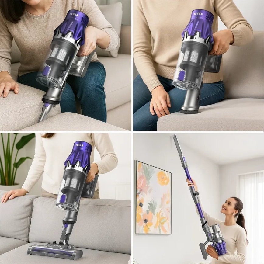 TESLA Electronics PureStar - Гибкий беспроводной вертикальный пылесос 2 в 1 250 Вт/2200 мАч серый/фиолетовый