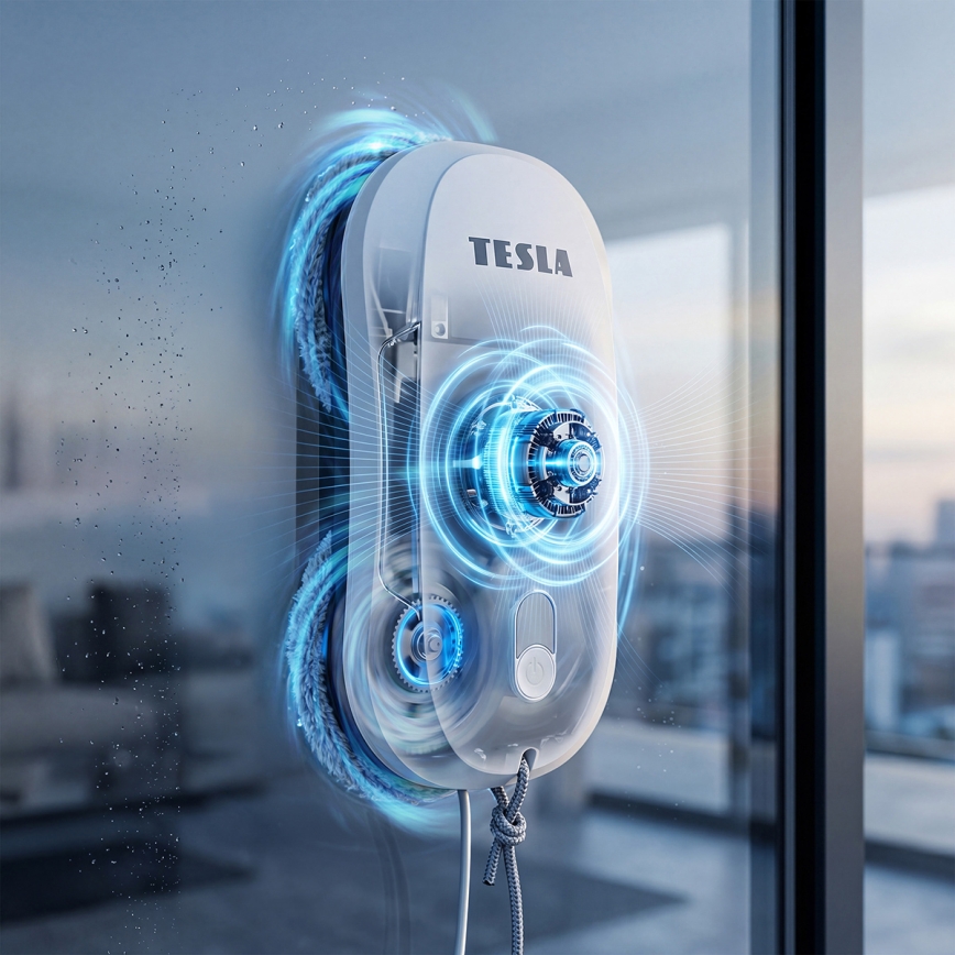 TESLA Electronics RoboStar - робот для мытья окон с распылителем воды 72 Вт/230 В/500 мА·ч + дистанционное управление