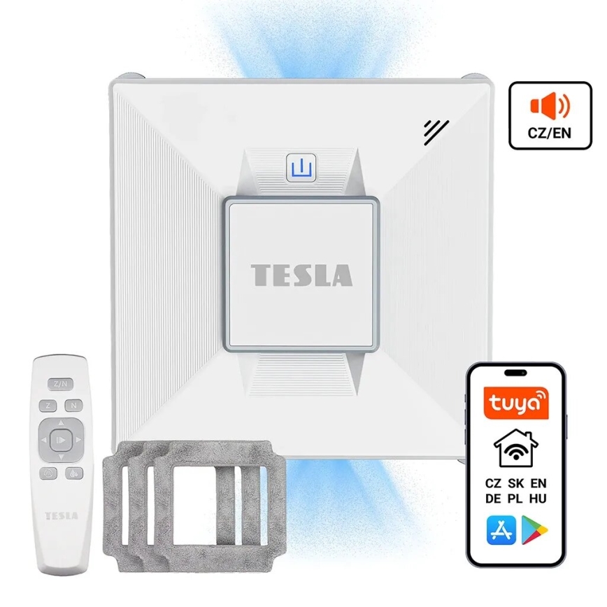 TESLA Electronics RoboStar - Розумний пристрій для миття вікон з розпиленням води 72W/230V/650 mAh Wi-Fi + пульт дистанційного керування
