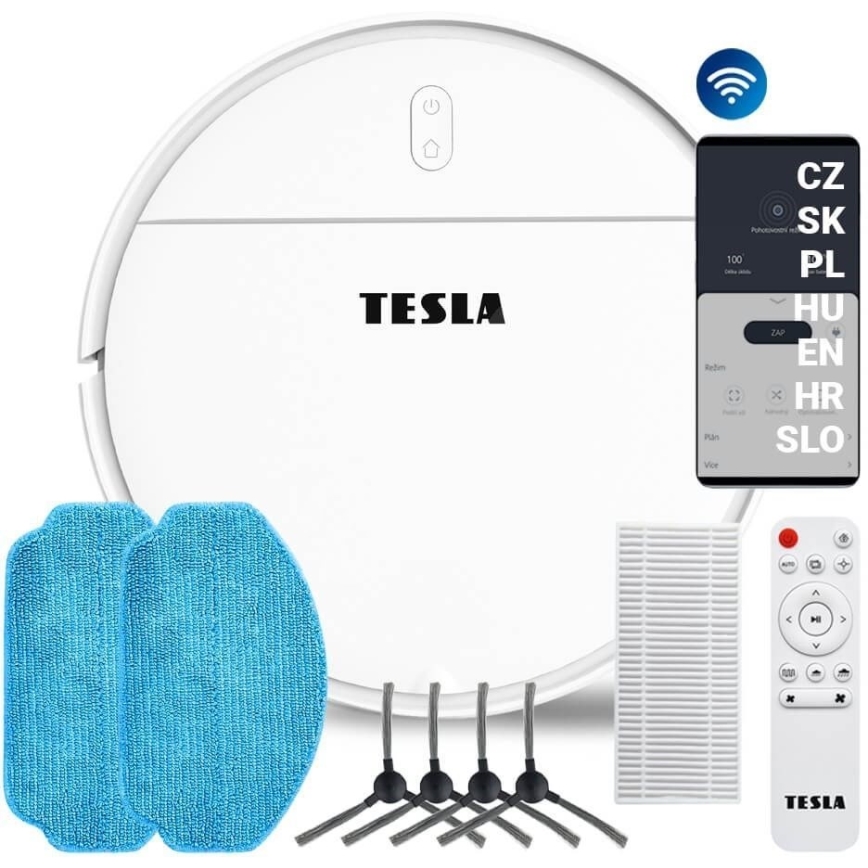 TESLA Electronics RoboStar - Розумний робот-пилосос 2в1 2500 mAh Wi-Fi Tuya білий + дистанційне керування