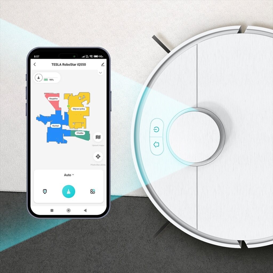TESLA Electronics RoboStar - Розумний робот-пилосос 2в1 2550 мАг Wi-Fi білий