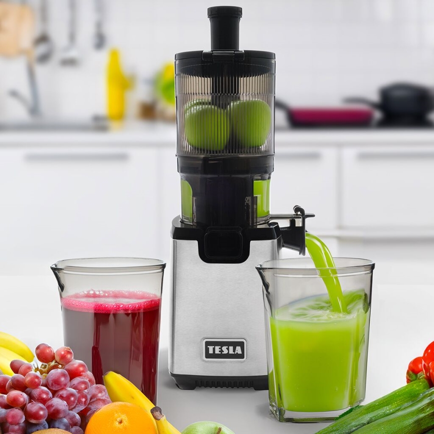 TESLA Electronics SlowJuicer Deluxe - Низькошвидкісна шнекова соковижималка 250W/230V нержавіюча сталь/чорний
