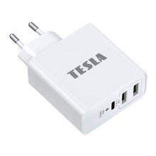 TESLA Electronics - Зарядный адаптер USB-C 3в1 65W белый