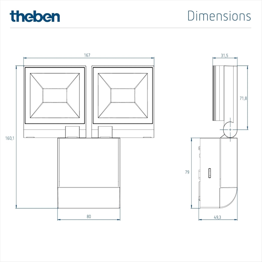 theben - світлодіодний настінний прожектор 2xLED/10W/230V білий IP55