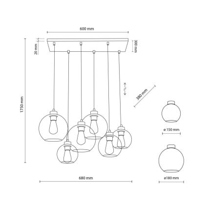 TK Lighting 2164 - Люстра на тросе CUBUS 6xE27/60W/230V