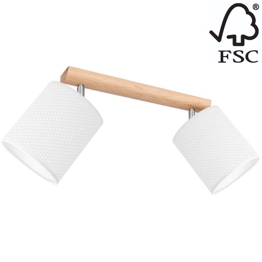 Точечный светильник BENITA 2xE27/25W/230V белый/дуб – сертифицировано FSC